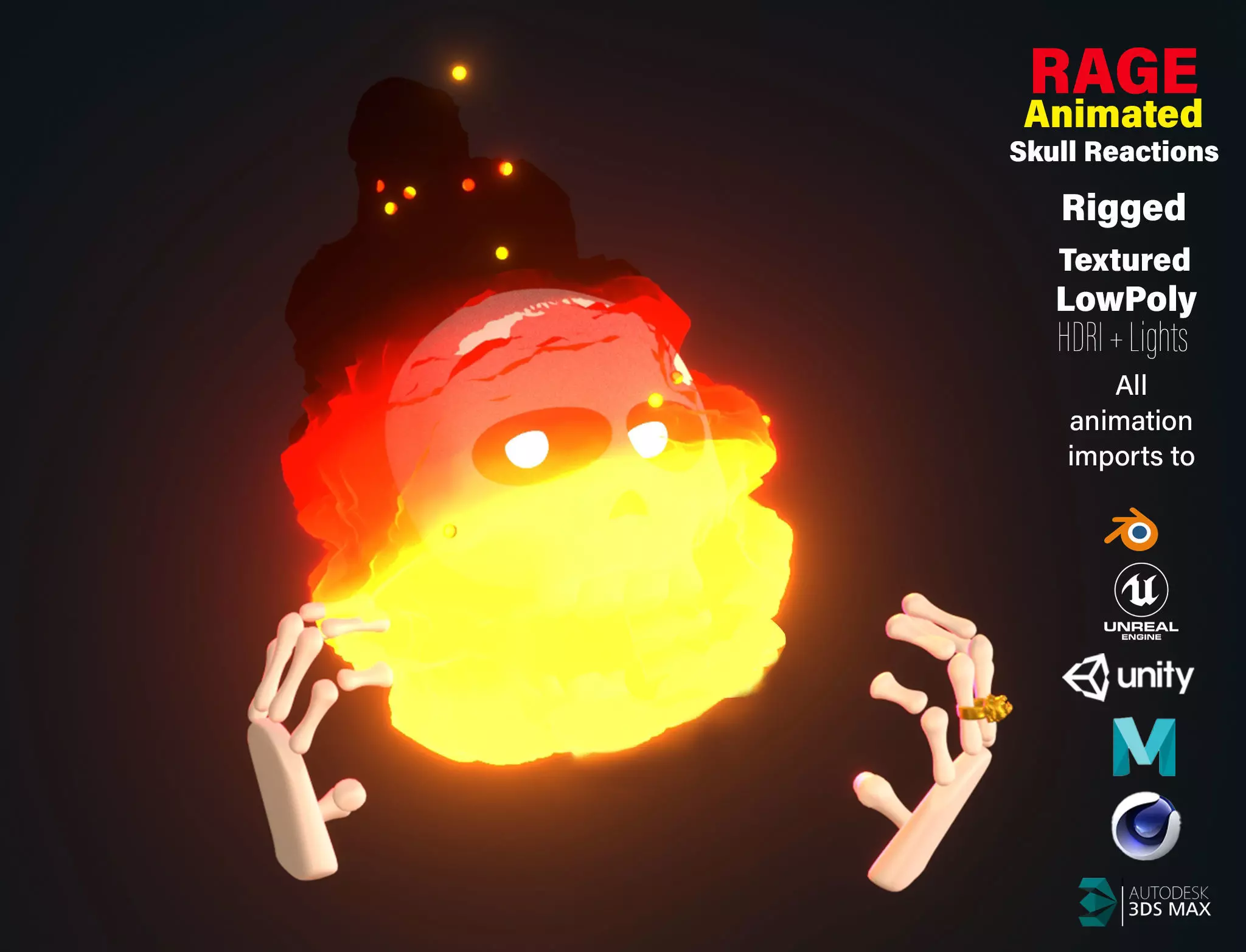 Animated Rage Skull Emoji Low-poly 3D model