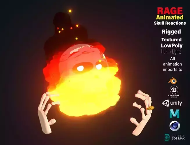 Animated Rage Skull Emoji Low-poly 3D model