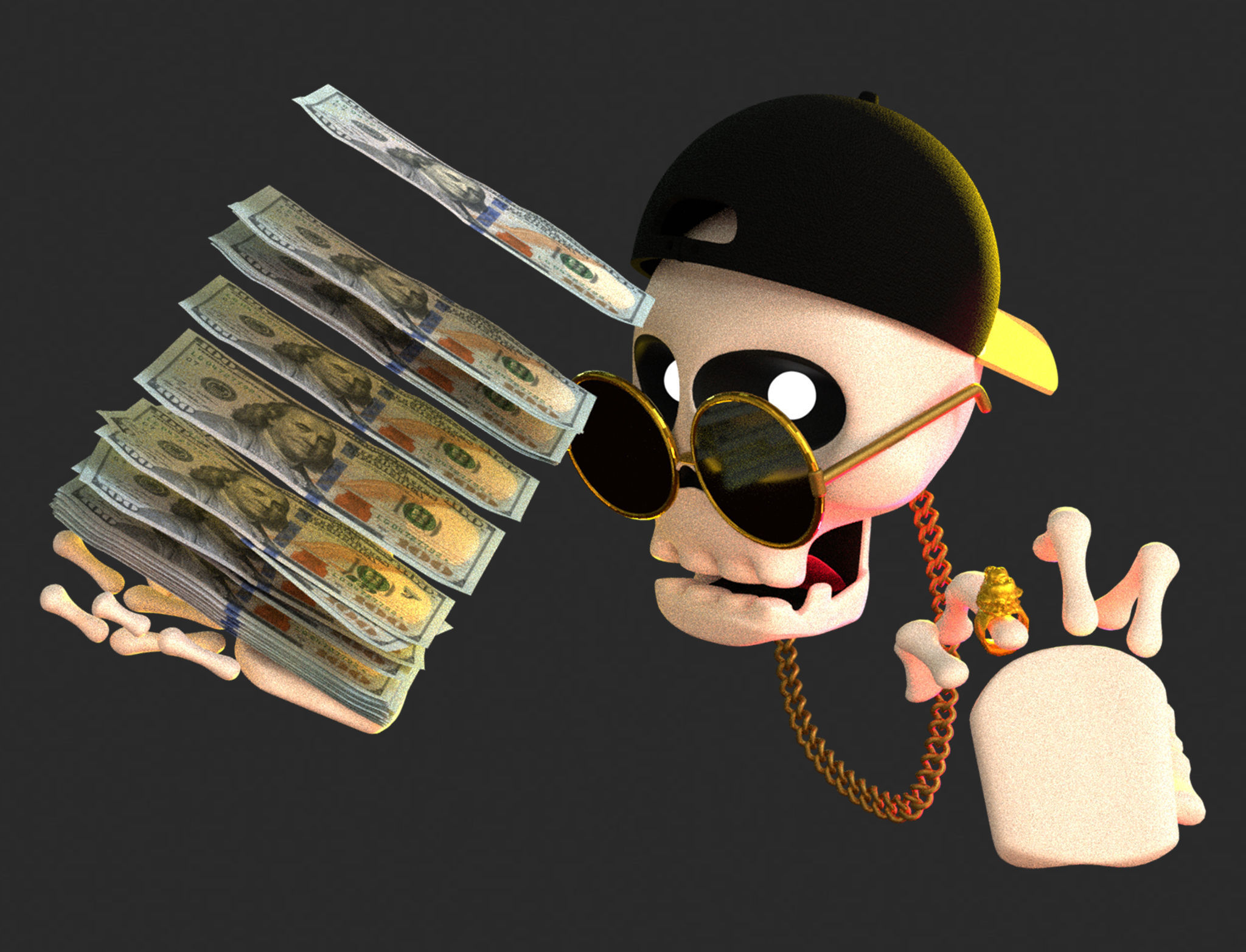 Animated Rich Skull Emoji Low-poly 3D model_4