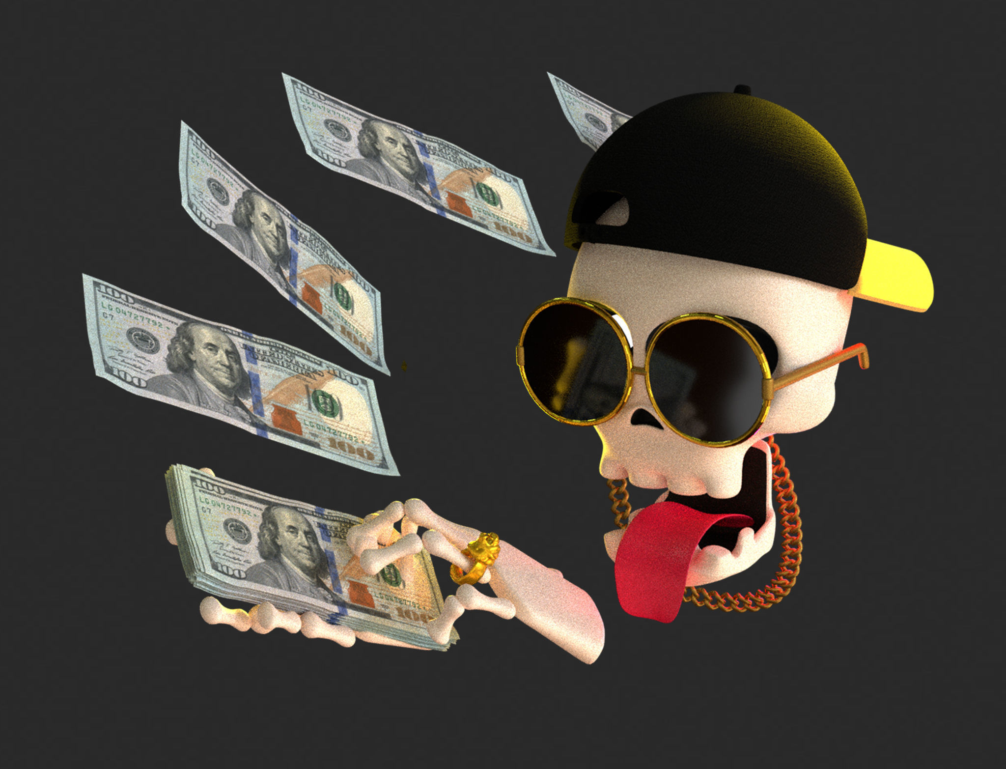 Animated Rich Skull Emoji Low-poly 3D model_2