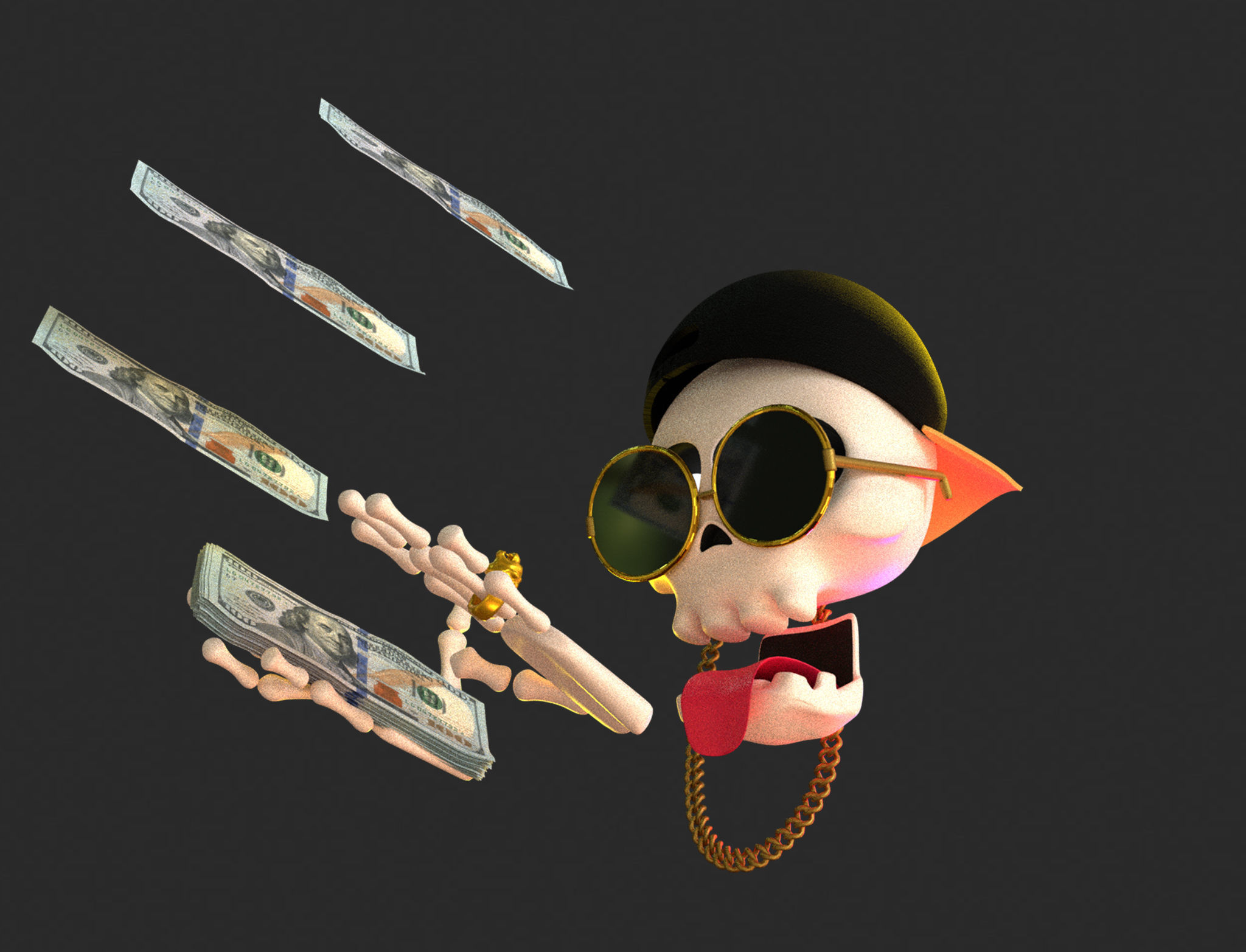 Animated Rich Skull Emoji Low-poly 3D model_3