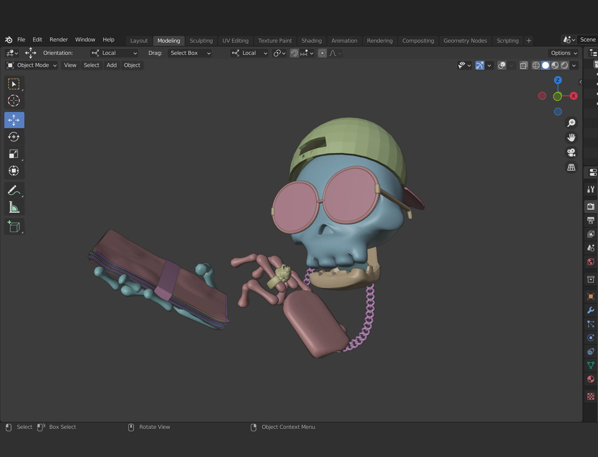 Animated Rich Skull Emoji Low-poly 3D model_6