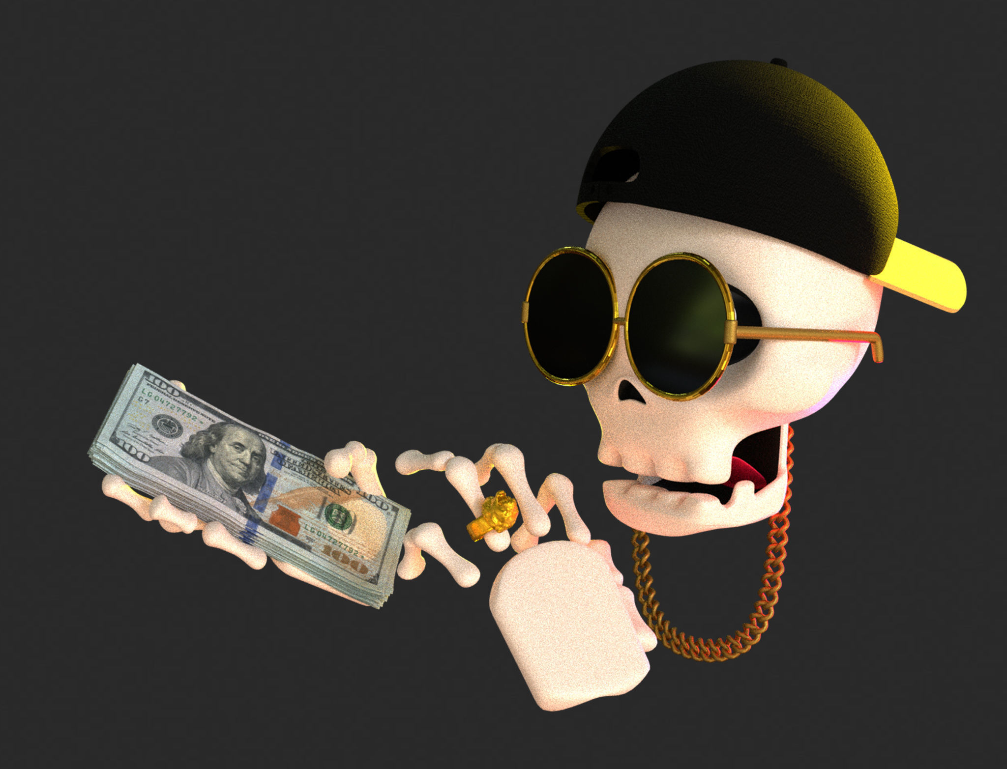 Animated Rich Skull Emoji Low-poly 3D model_5