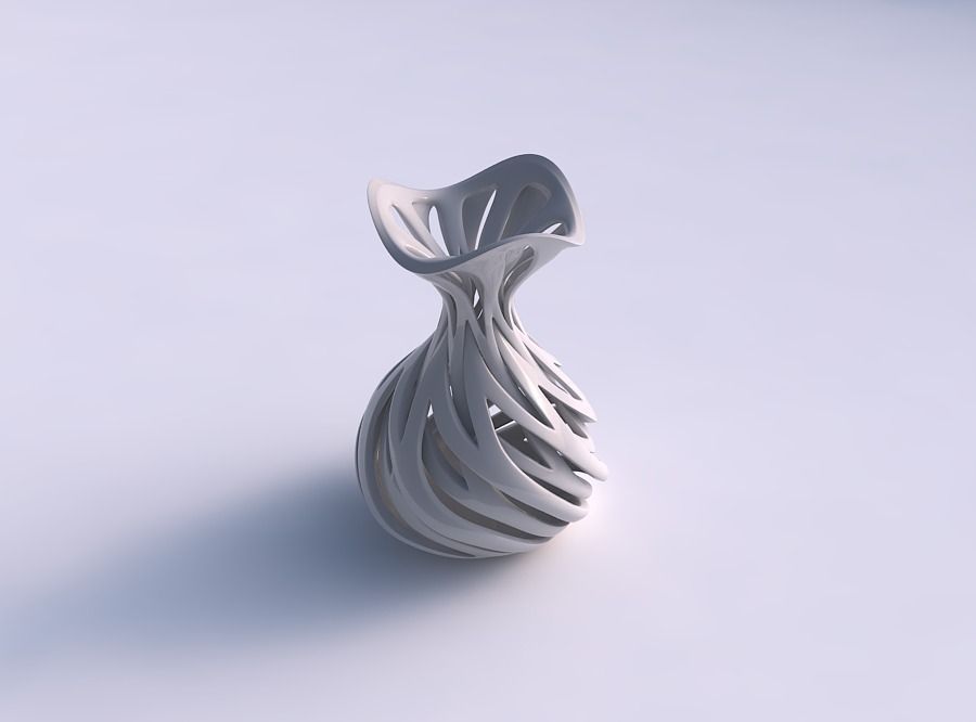 Vase funnel top oval bottom with intertwining lines twisted a... 3D print model_0