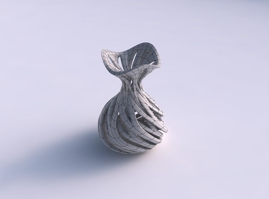 Vase funnel top oval bottom with intertwining lines twisted a... 3D print model_5