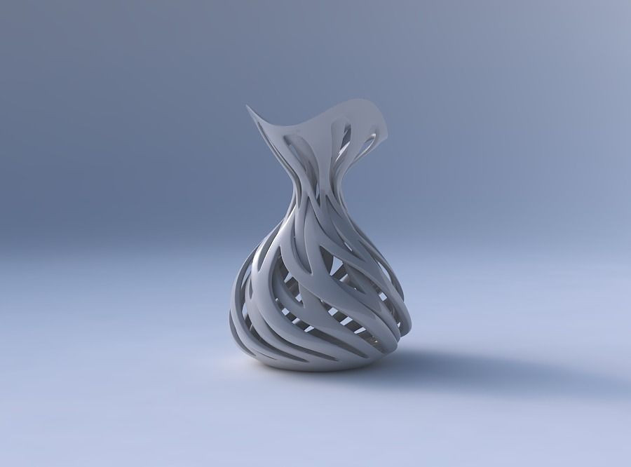 Vase funnel top oval bottom with intertwining lines twisted a... 3D print model_4