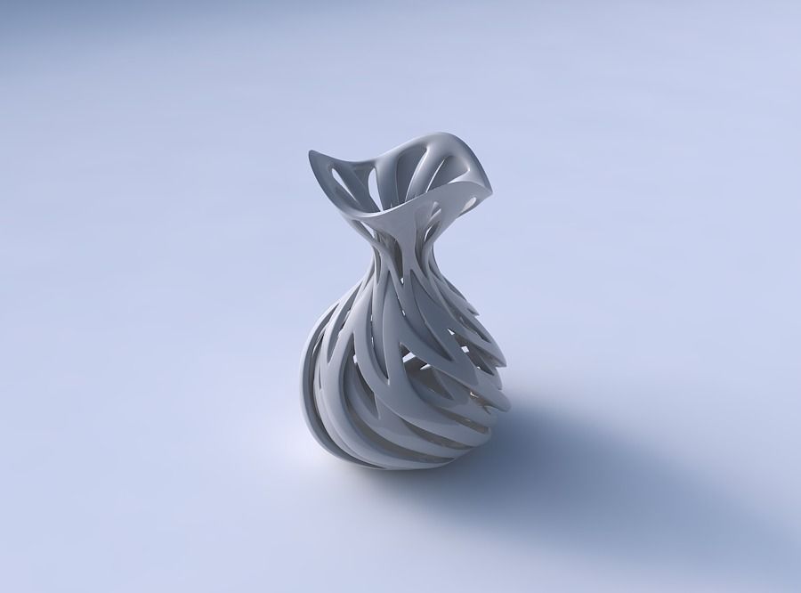 Vase funnel top oval bottom with intertwining lines twisted a... 3D print model_3