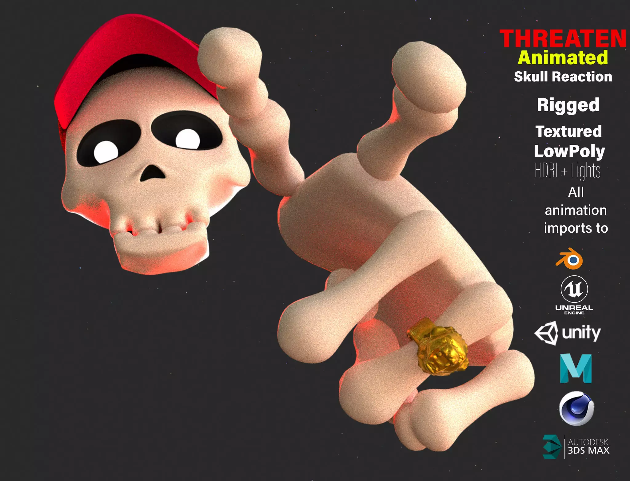 Animated Threaten Skull Emoji Low-poly 3D model_0