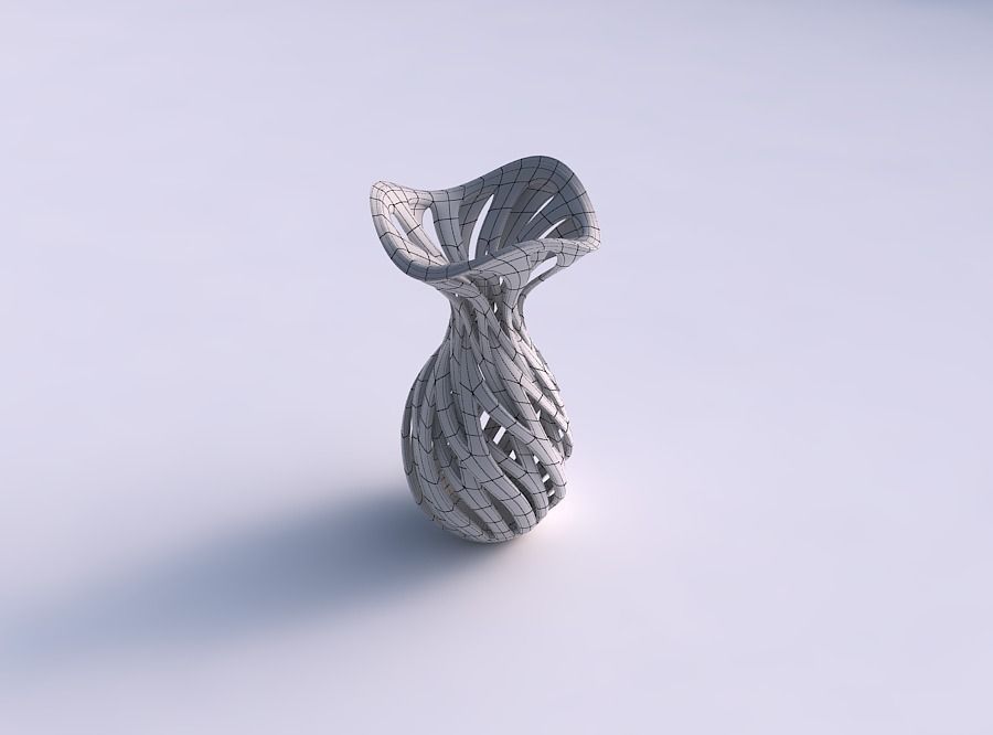 Vase funnel top oval bottom with intertwining lines twisted wavy 3D print model_5