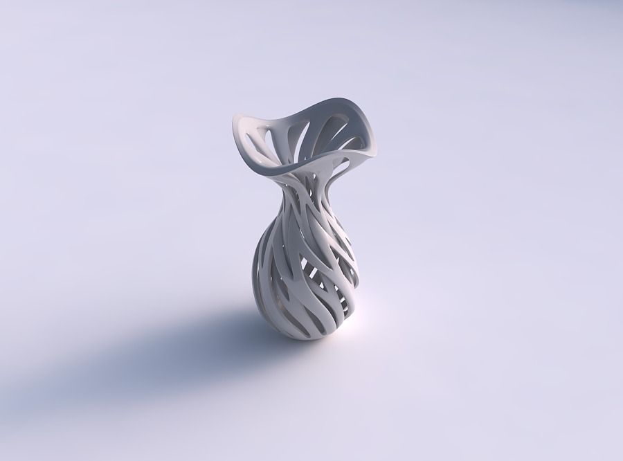 Vase funnel top oval bottom with intertwining lines twisted wavy 3D print model_0
