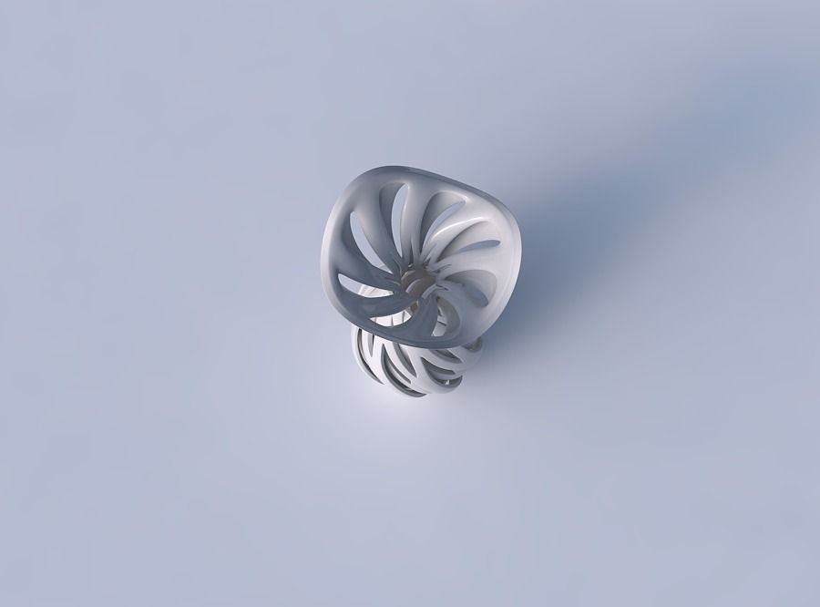 Vase funnel top oval bottom with intertwining lines twisted wavy 3D print model_2