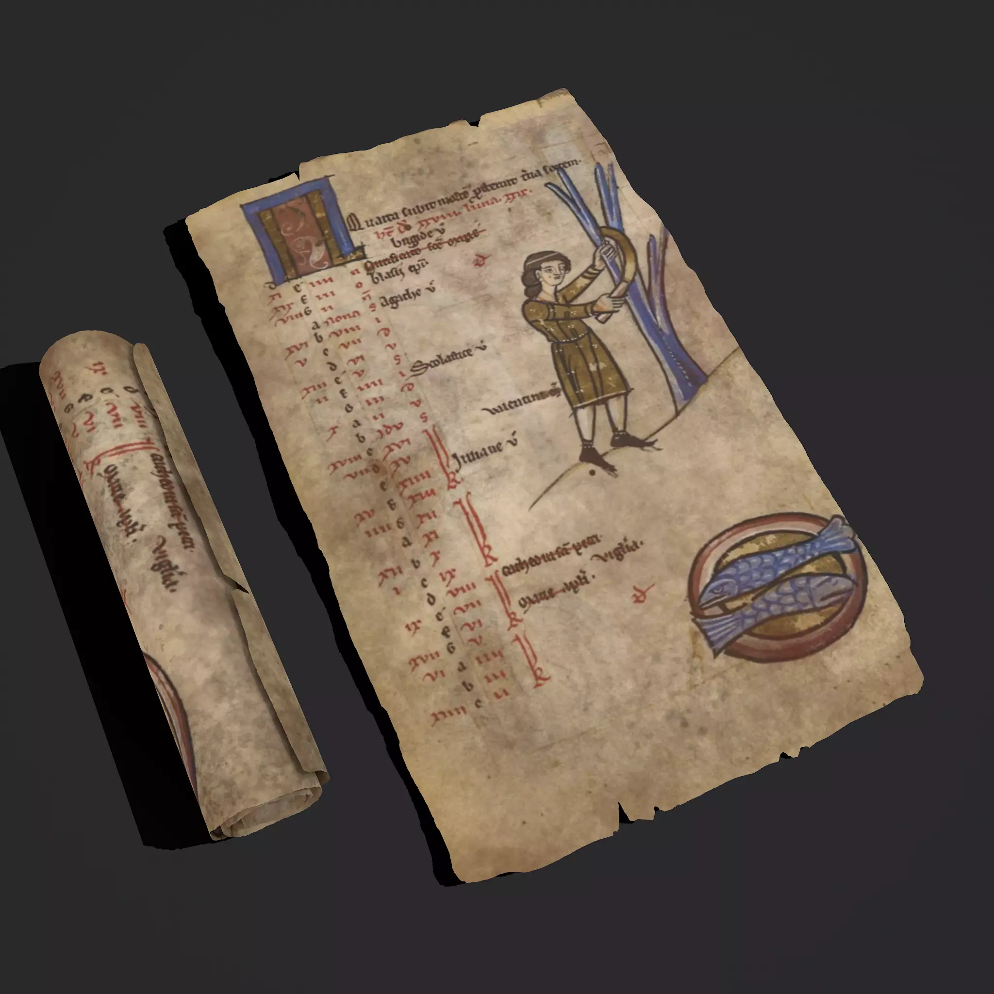 February Manuscript Page and Scroll  3D Model Collection_0