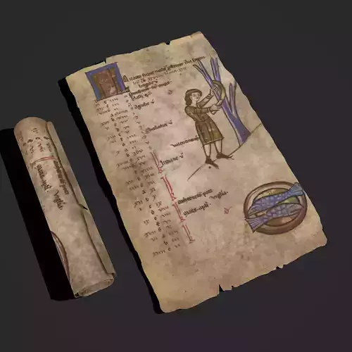 February Manuscript Page and Scroll  3D Model Collection