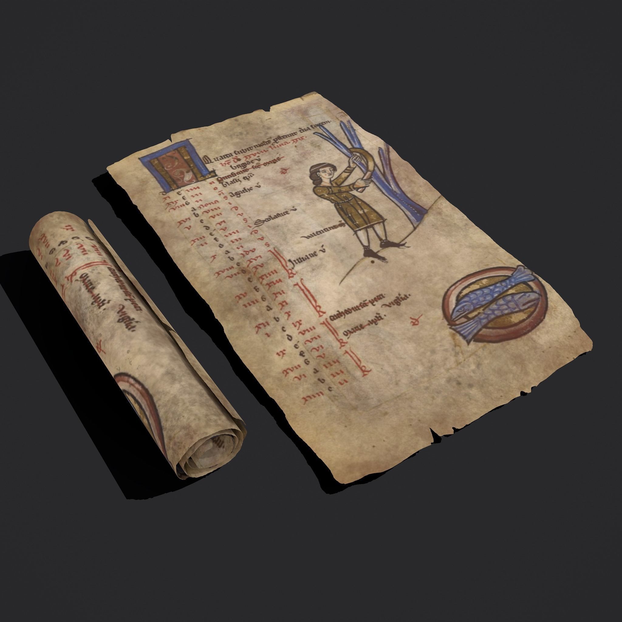 February Manuscript Page and Scroll  3D Model Collection_5