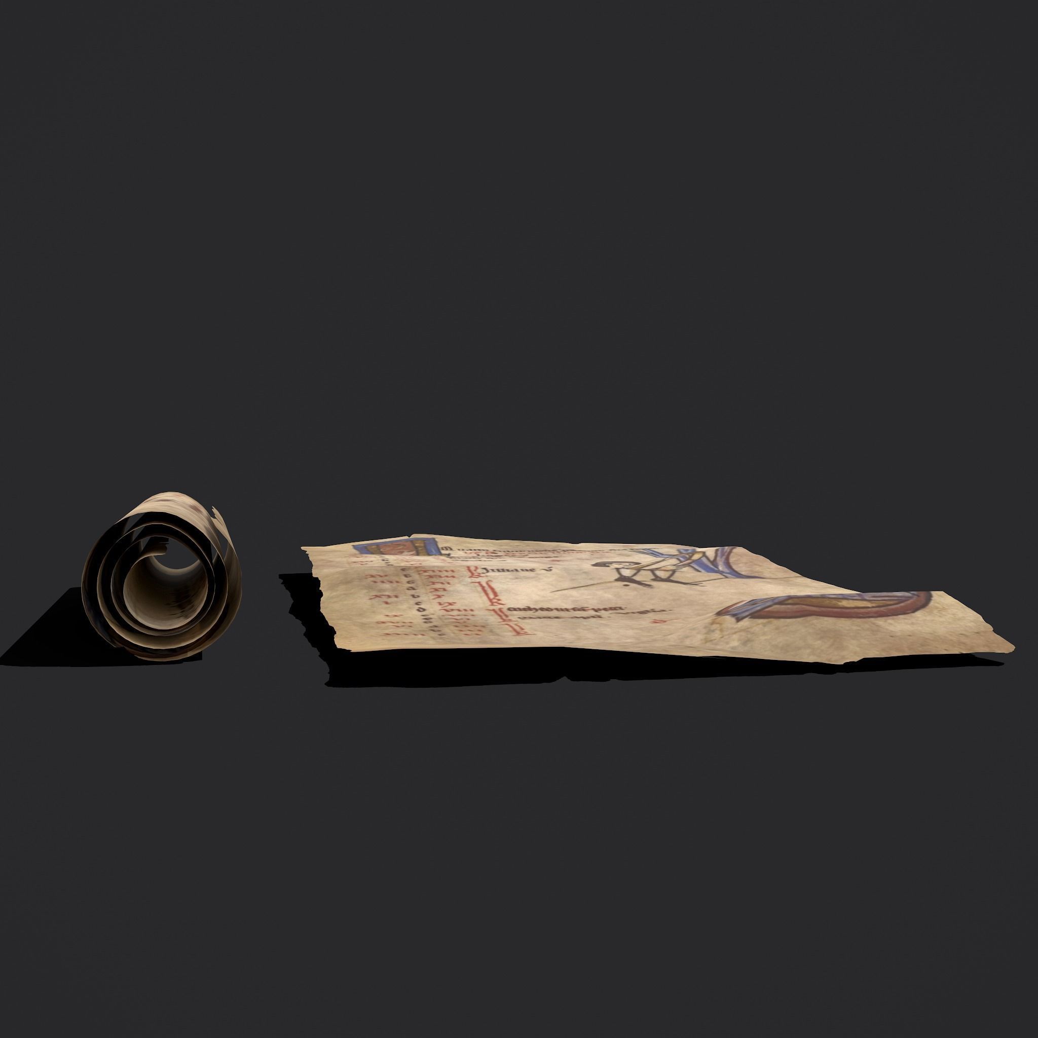 February Manuscript Page and Scroll  3D Model Collection_4