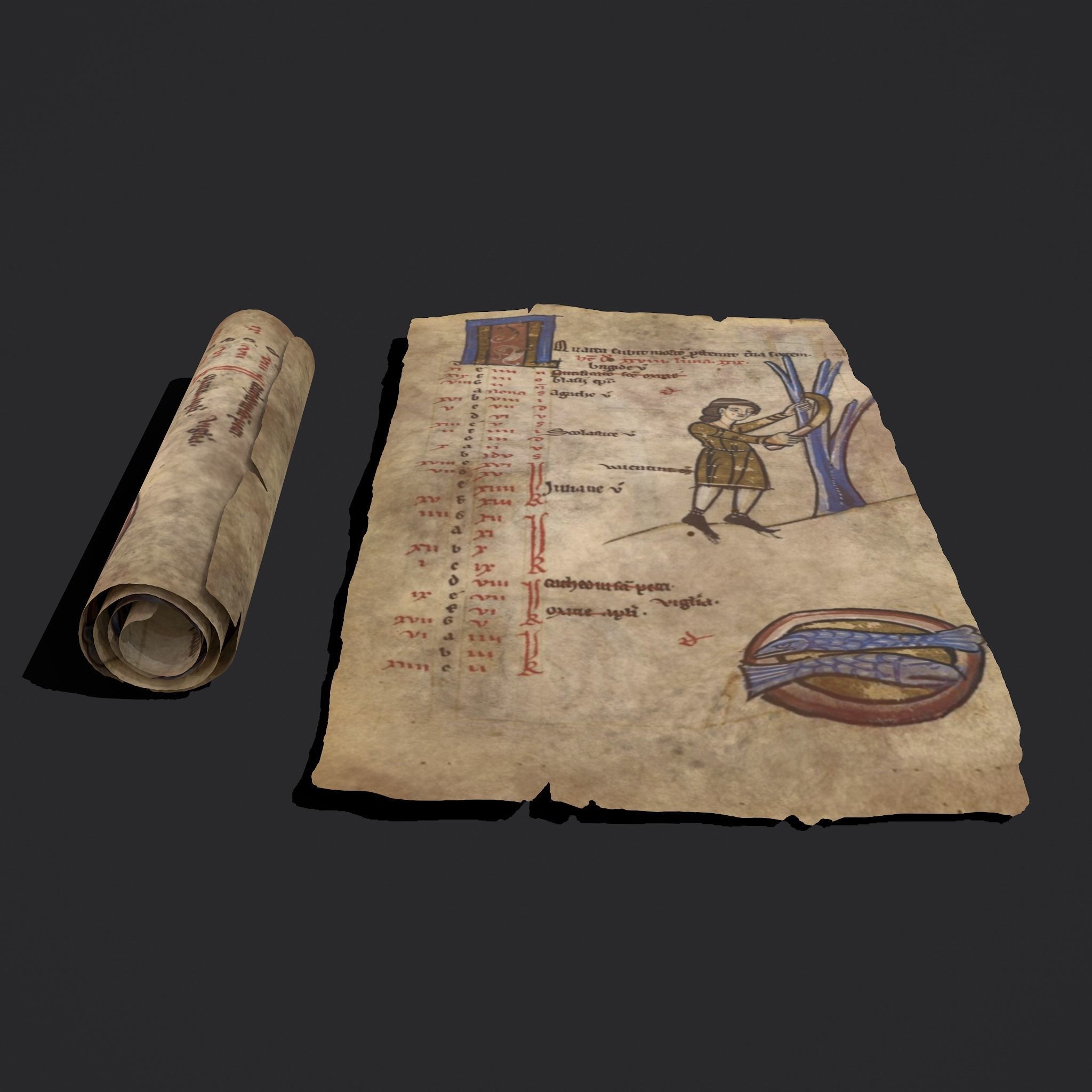 February Manuscript Page and Scroll  3D Model Collection_2