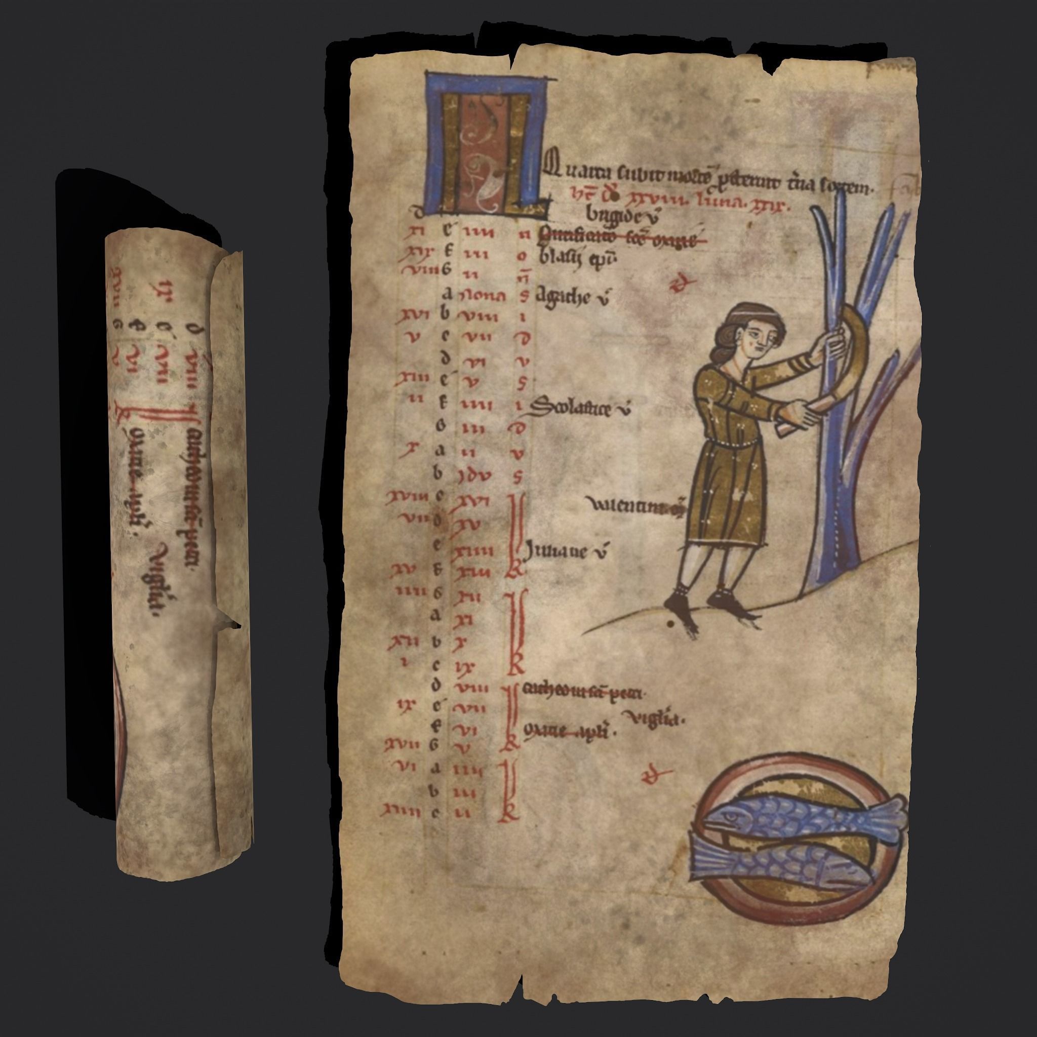 February Manuscript Page and Scroll  3D Model Collection_11