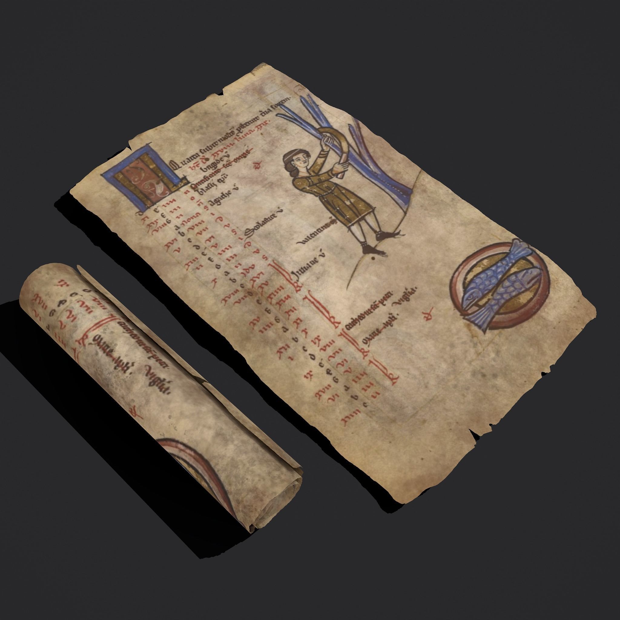 February Manuscript Page and Scroll  3D Model Collection_6