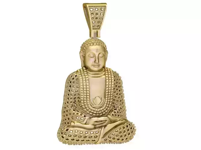 Men Buddha Pendant with Diamond Accents Feng Shui Design 1927