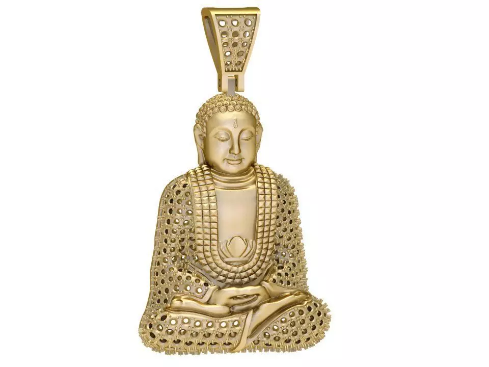 Men Buddha Pendant with Diamond Accents Feng Shui Design 1927 3D print model