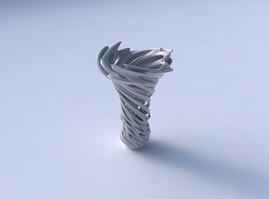 Vase flower funnel with beveled intertwining lines very twist... 3D print model_3