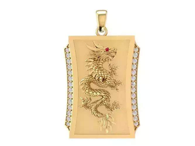 Asian Dragon Pendant with Rectangular Frame Design 1926