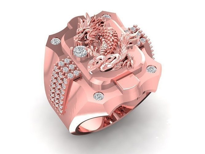 Feng Shui Asian Dragon Men Ring with Gemstone Accents 1925