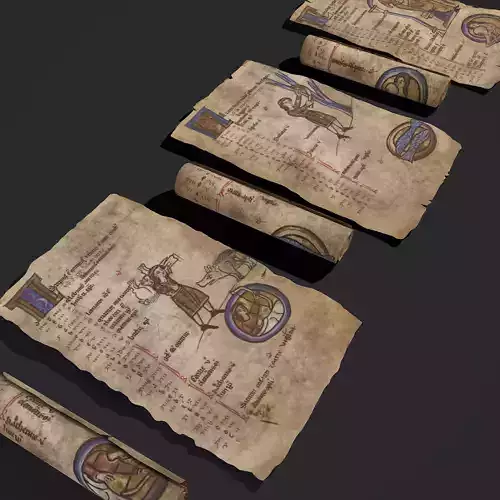 Medieval Manuscript Scrolls and Pages JAN FEB NOV 3D Model Collection