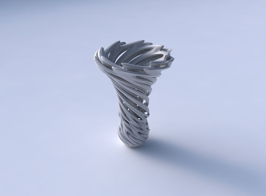 Vase flower funnel with beveled intertwining lines very twisted 3D print model_3