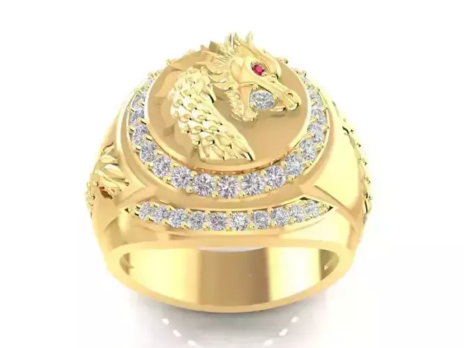 Asian Dragon Men Ring with Diamond 1924
