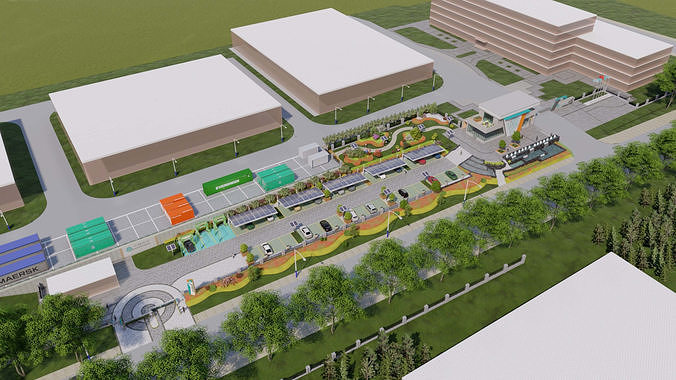 Landscape design of charging pile site and commercial area  3D model