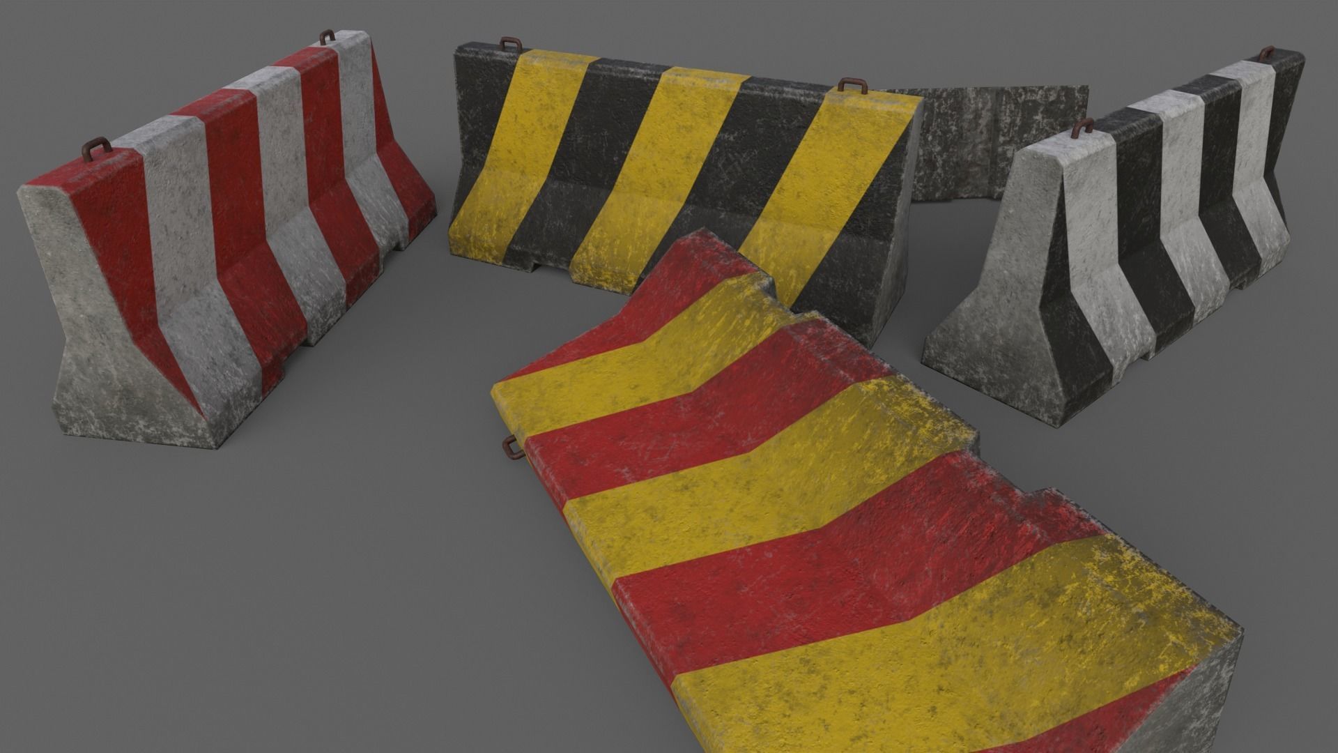 PBR Concrete Barrier V1 Low-poly 3D model_9