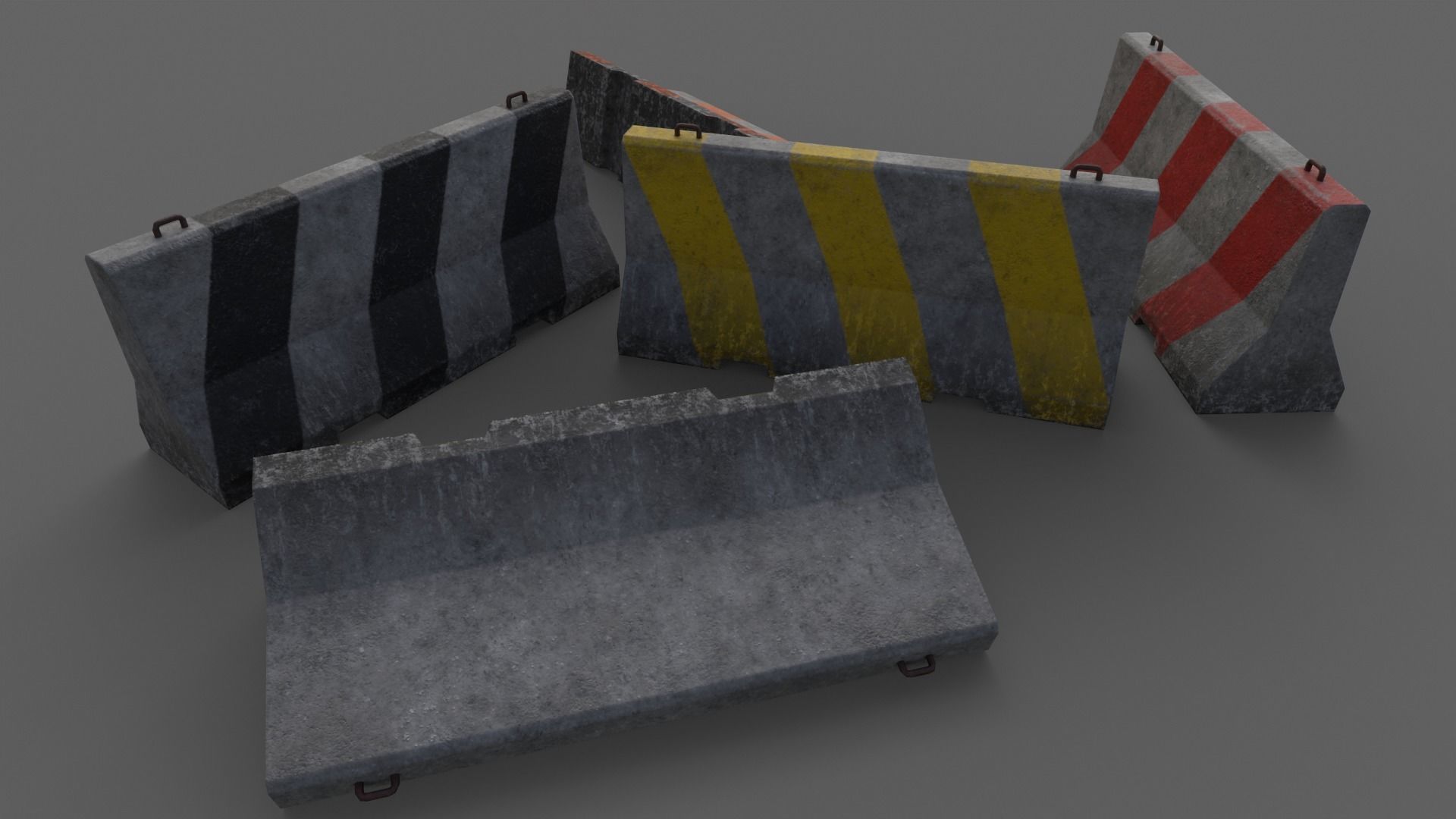 PBR Concrete Barrier V2 Low-poly 3D model_15