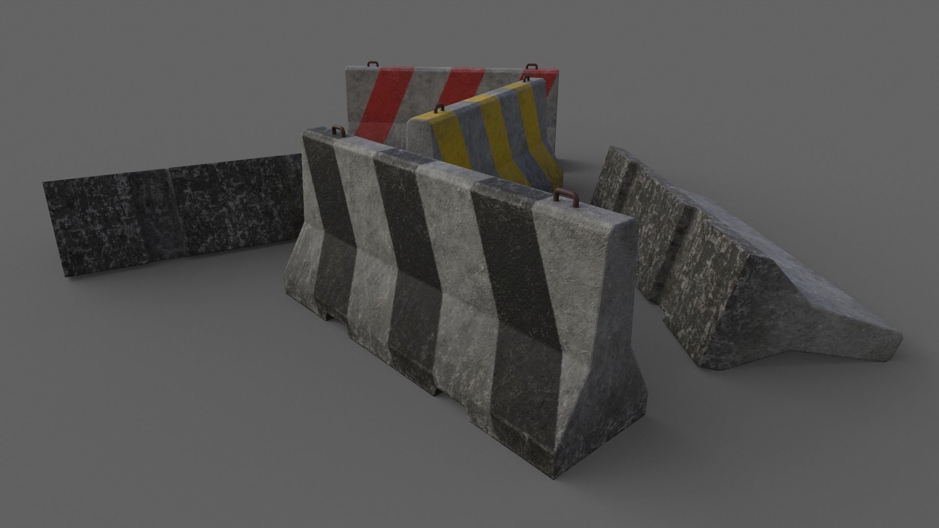 PBR Concrete Barrier V2 Low-poly 3D model_17