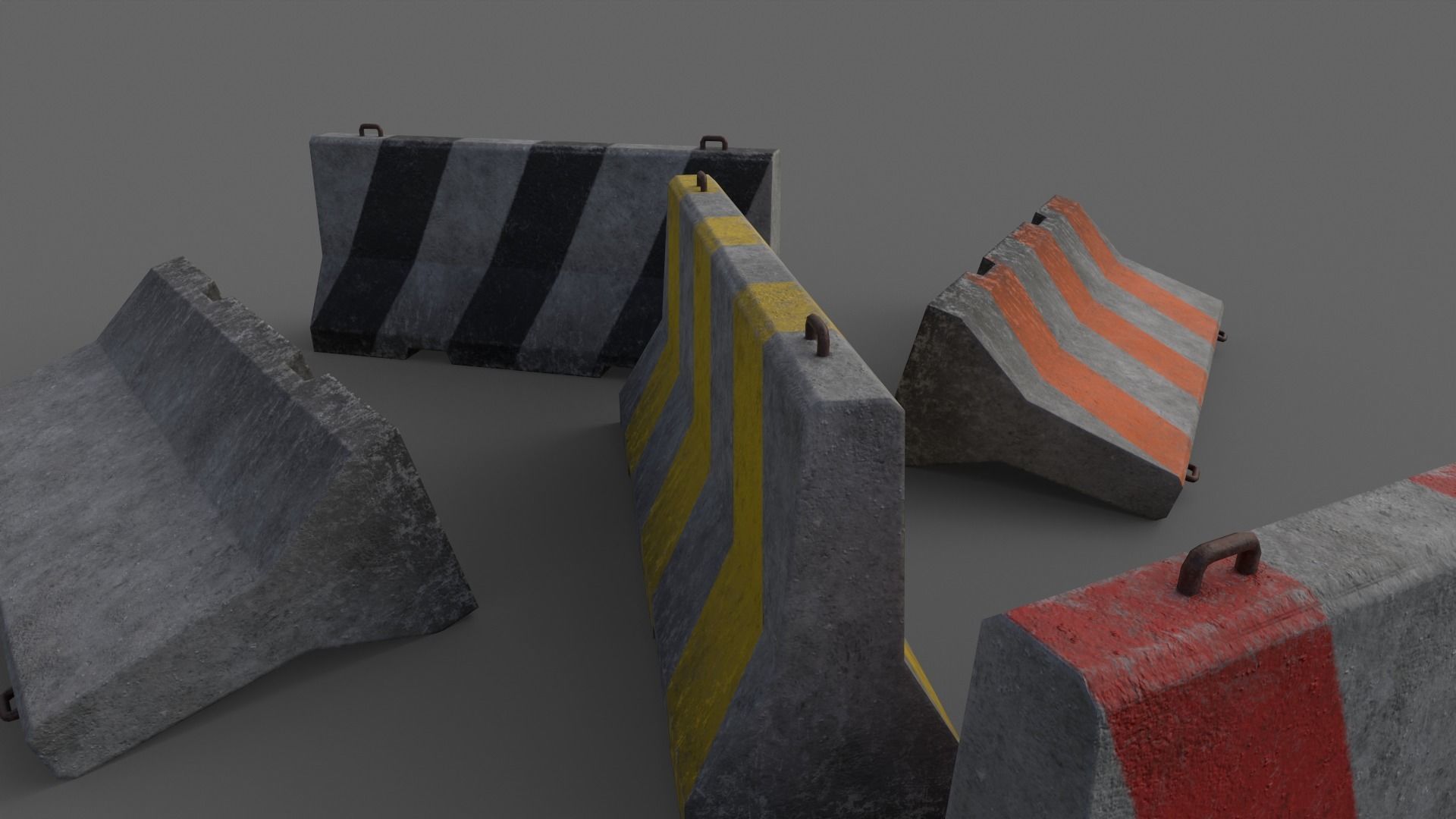 PBR Concrete Barrier V2 Low-poly 3D model_11