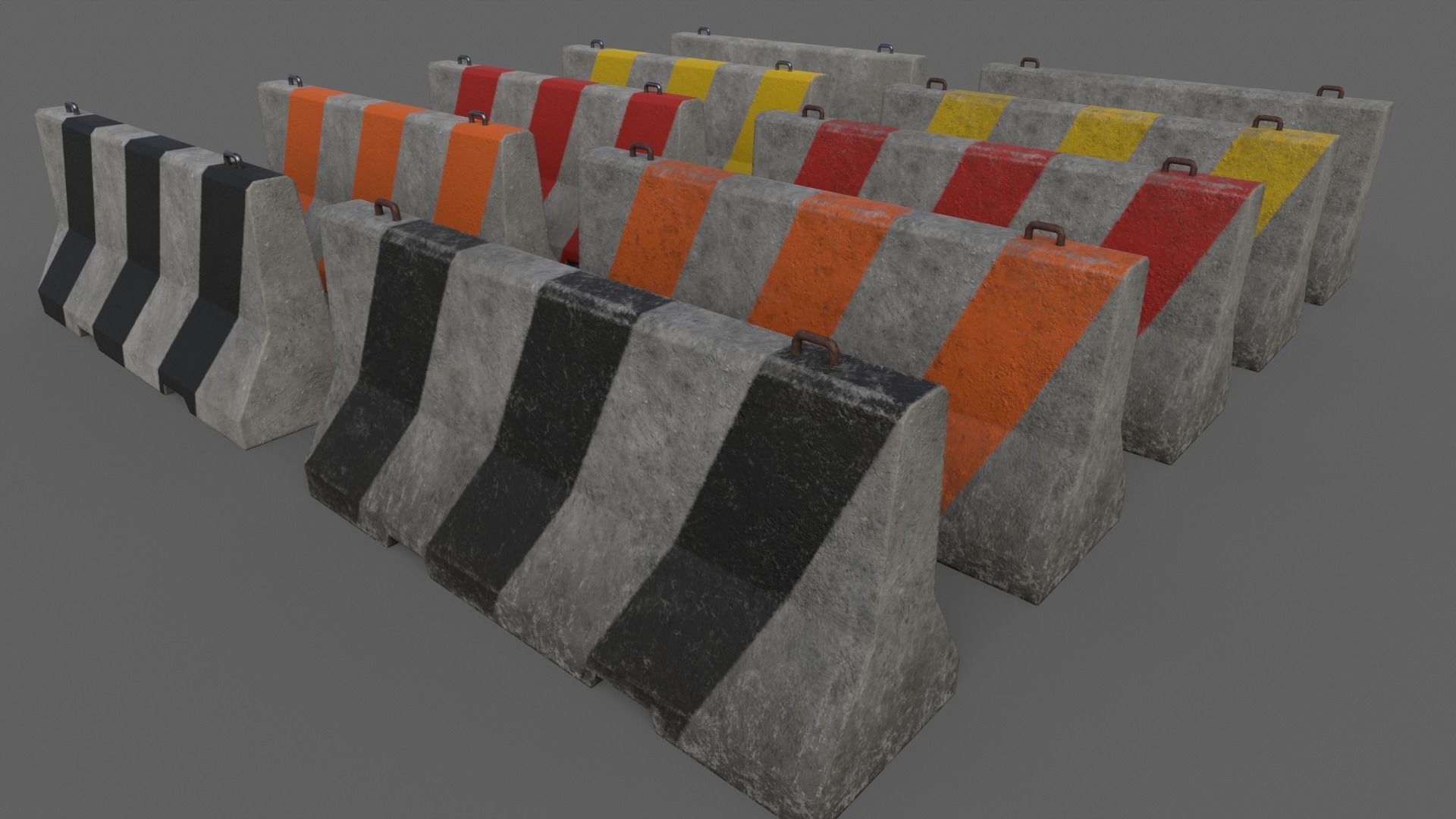 PBR Concrete Barrier V2 Low-poly 3D model_2