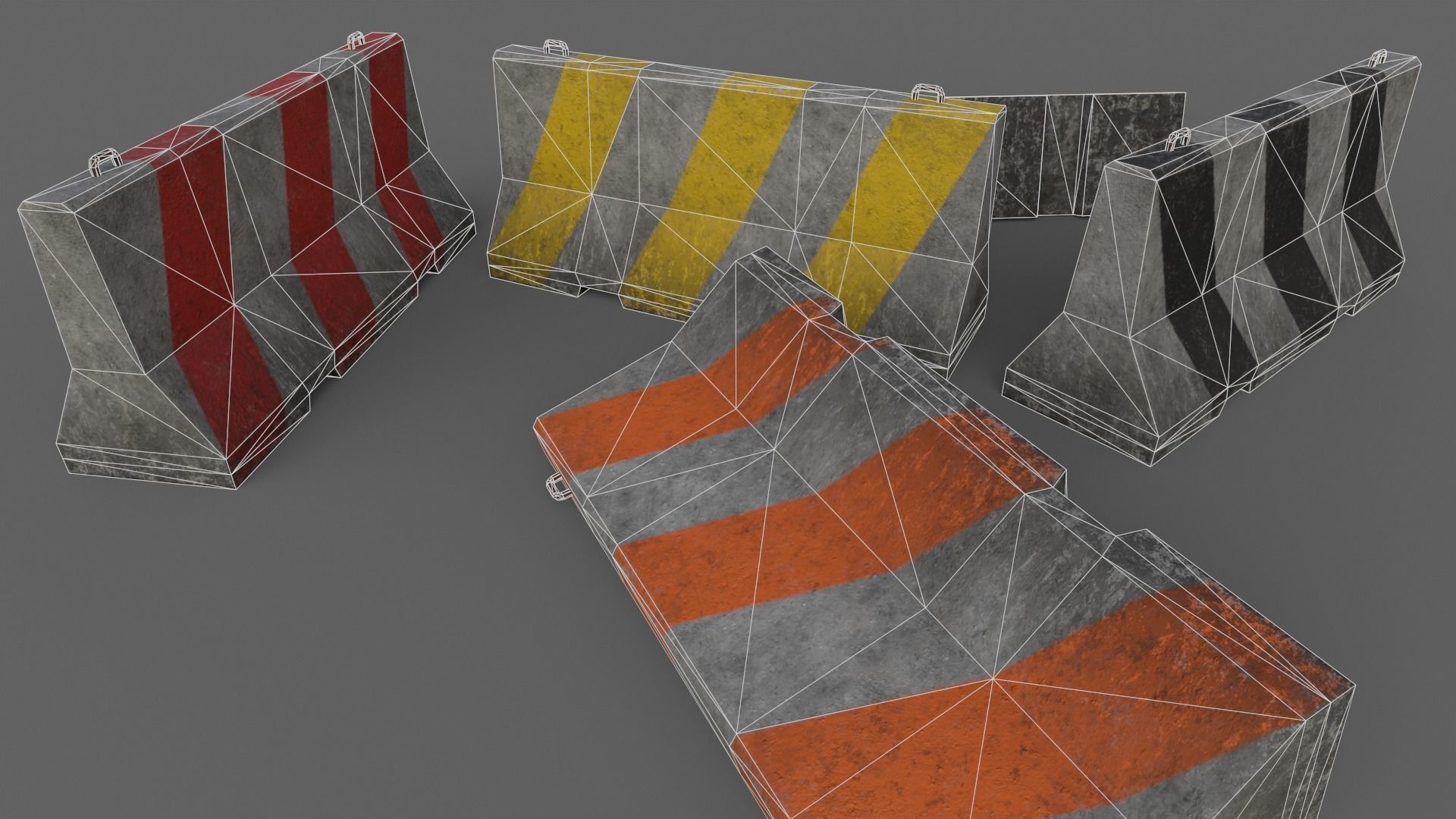 PBR Concrete Barrier V2 Low-poly 3D model_10