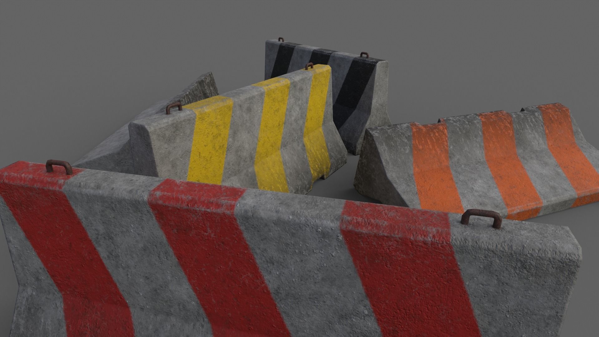 PBR Concrete Barrier V2 Low-poly 3D model_13