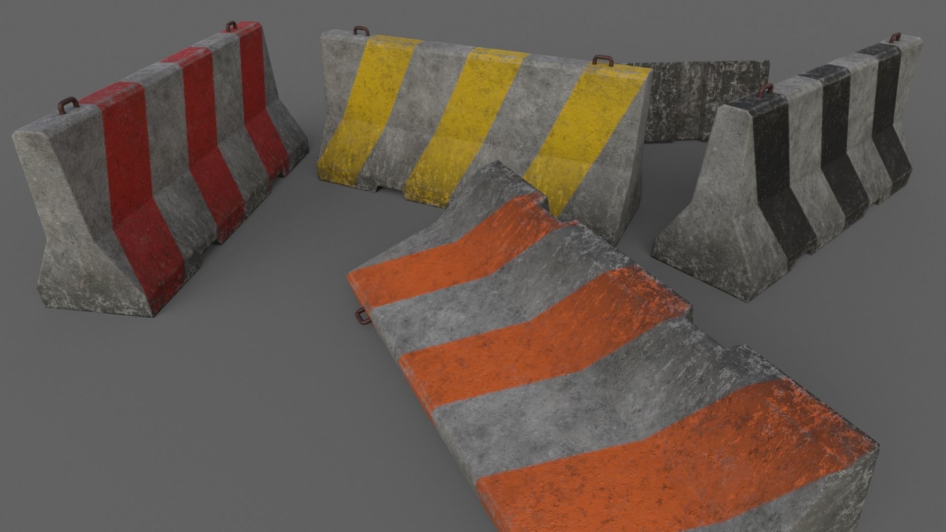 PBR Concrete Barrier V2 Low-poly 3D model_9
