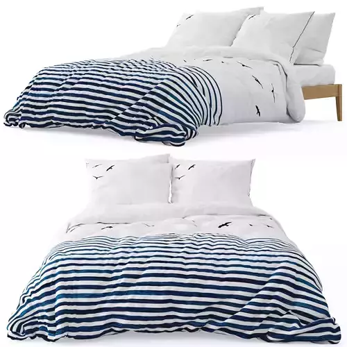 Simons Bed with Flock of Seagulls bedlinen