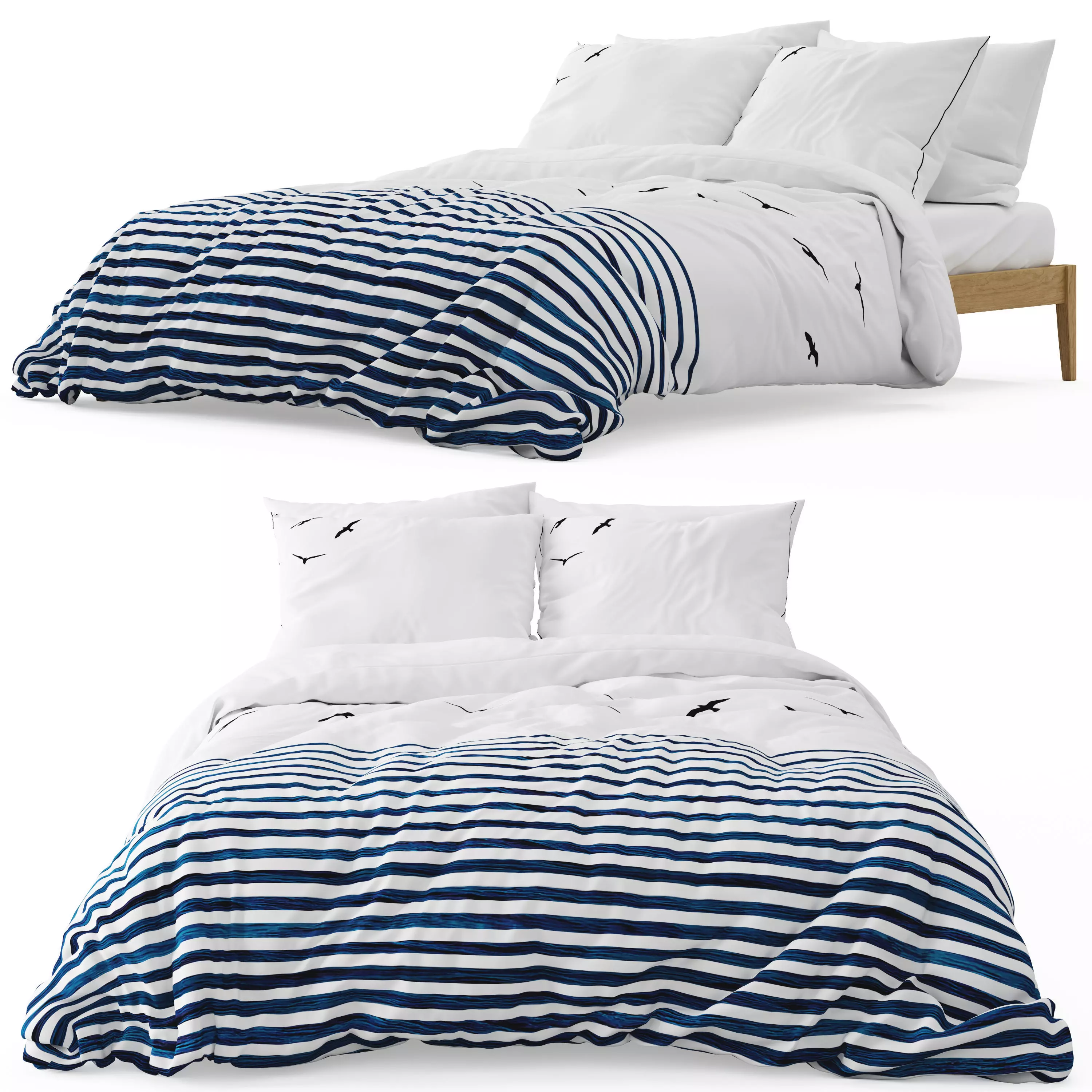 Simons Bed with Flock of Seagulls bedlinen 3D model_0