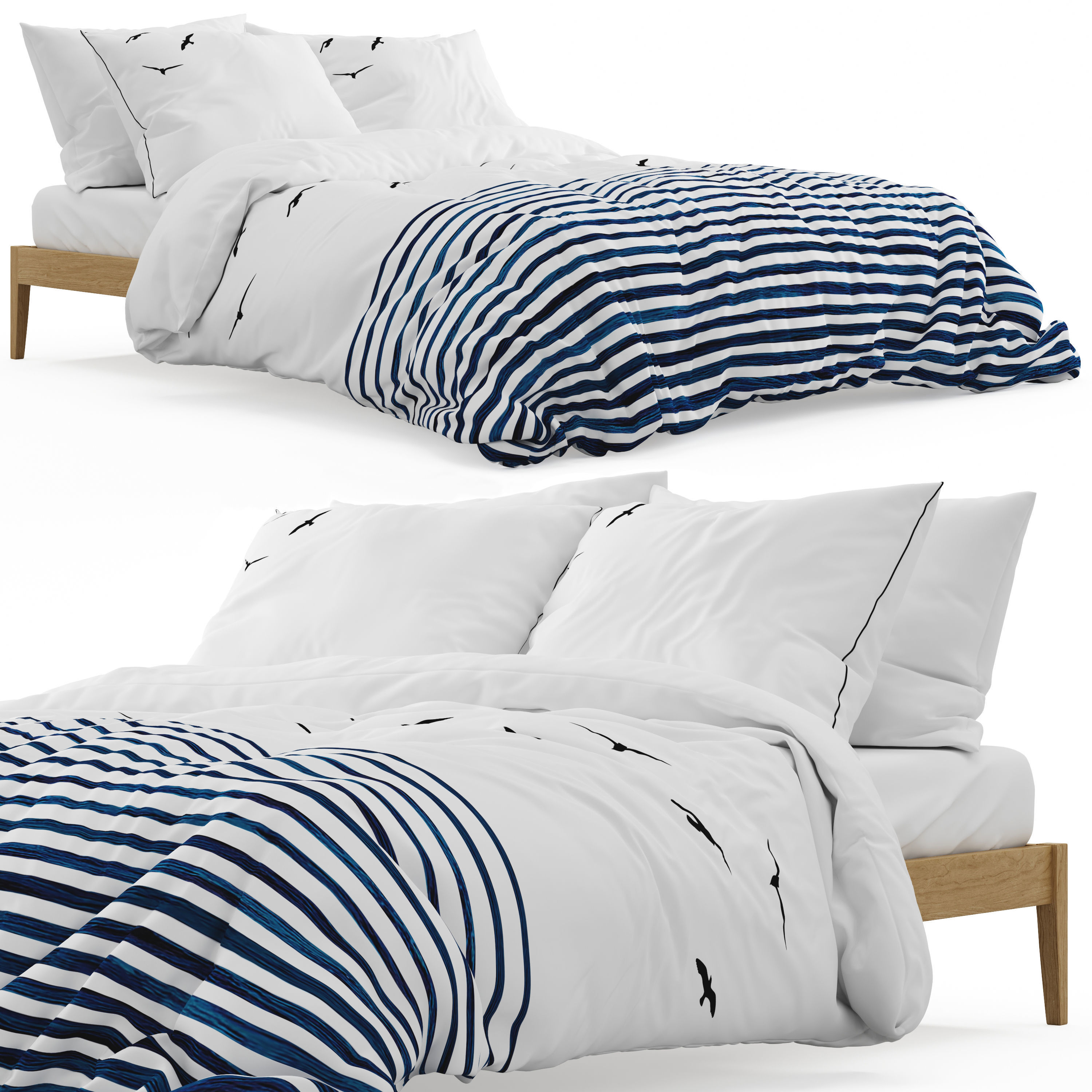 Simons Bed with Flock of Seagulls bedlinen 3D model_1