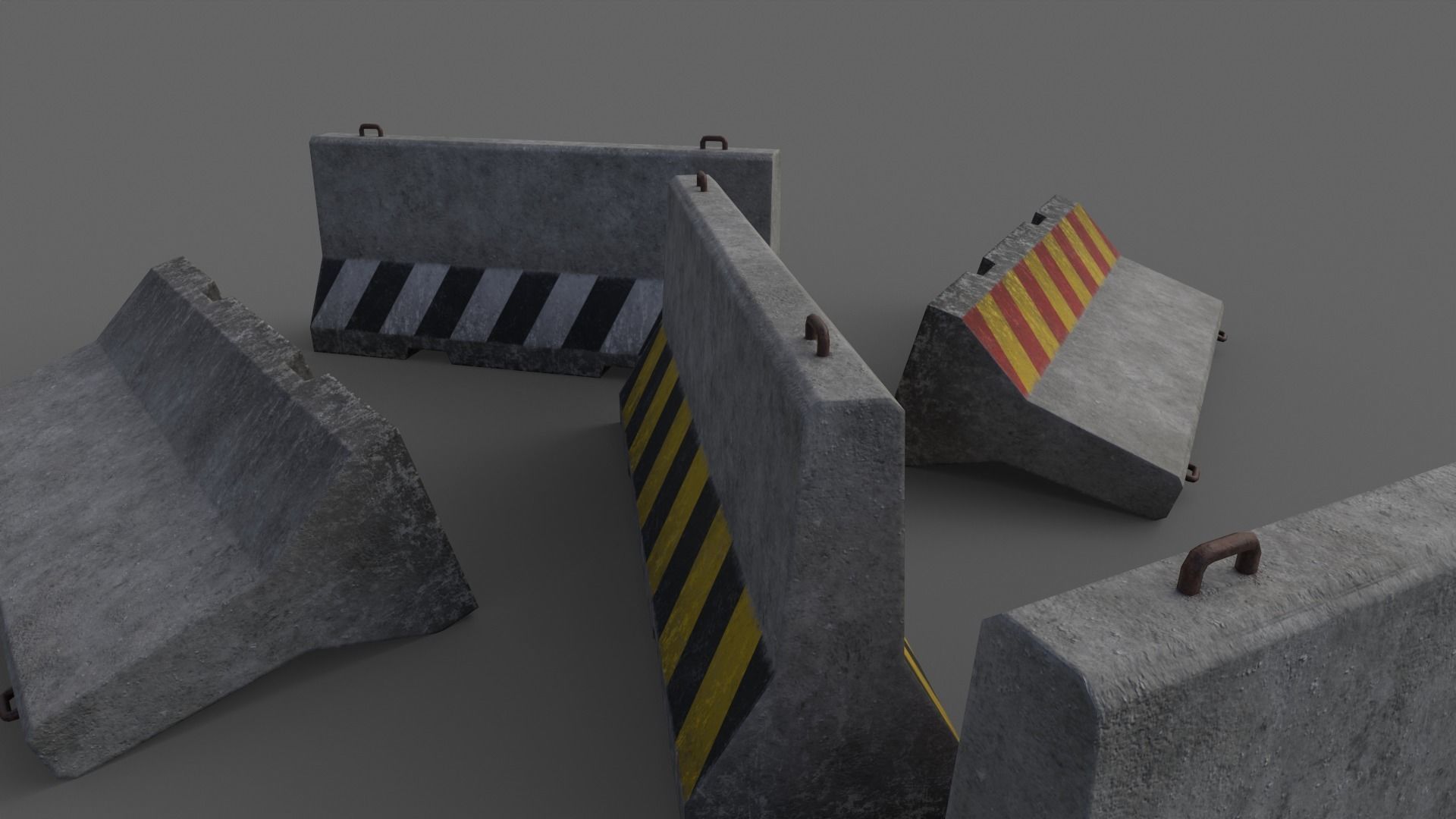 PBR Concrete Barrier V3 Low-poly 3D model_11