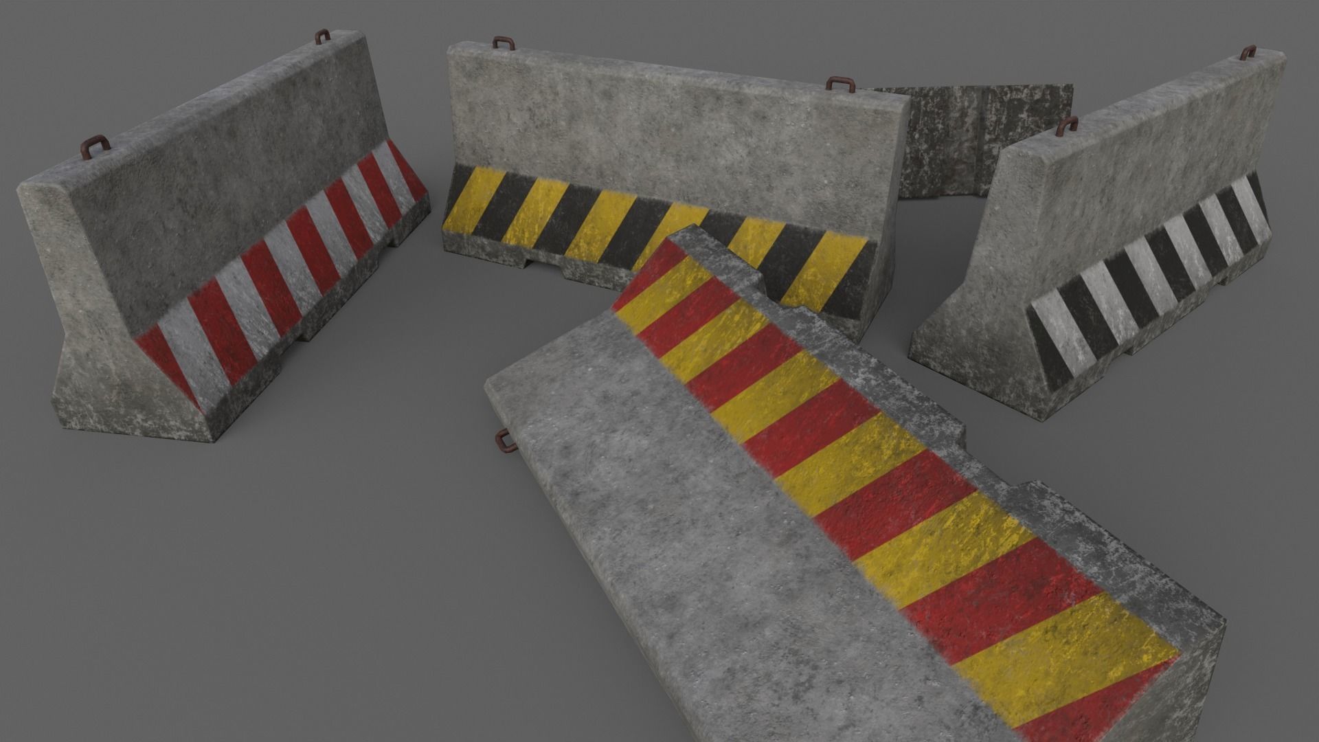 PBR Concrete Barrier V3 Low-poly 3D model_9