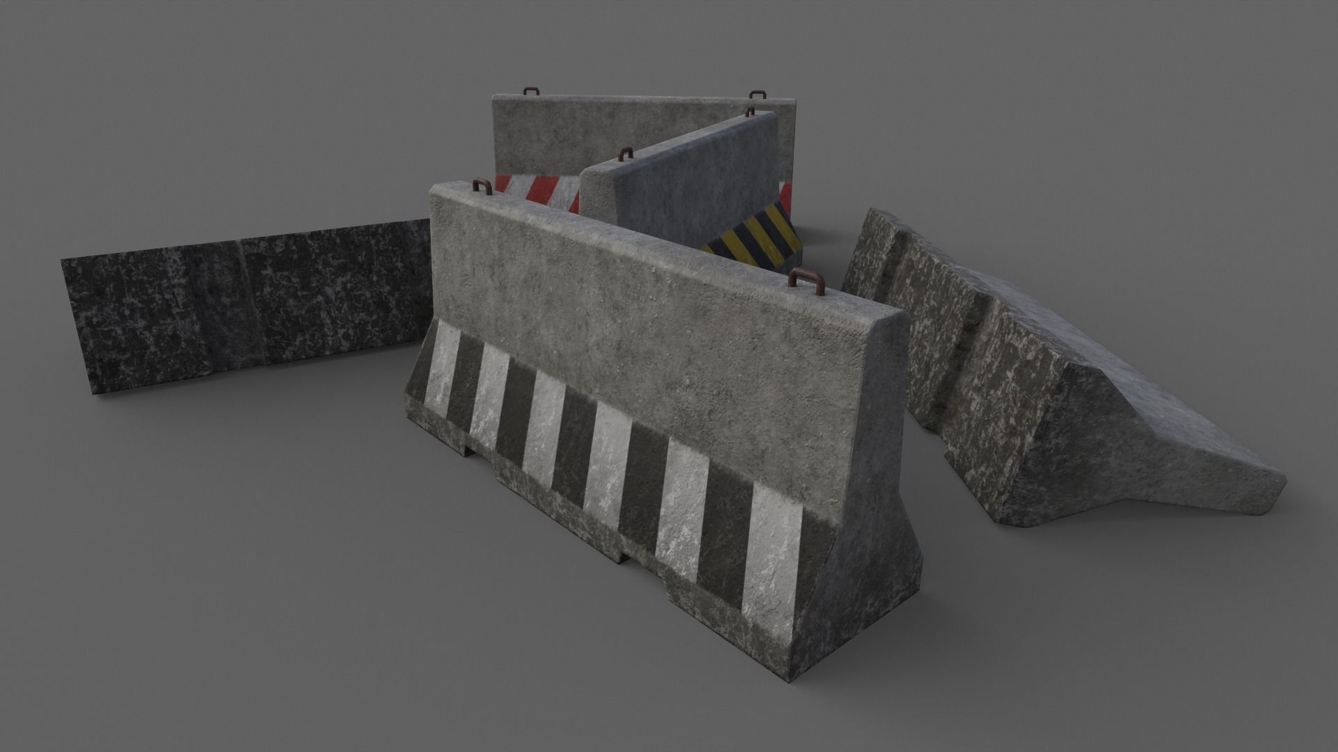 PBR Concrete Barrier V3 Low-poly 3D model_17
