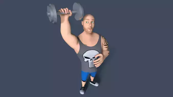 cartoon bodybuilder Low-poly 3D model