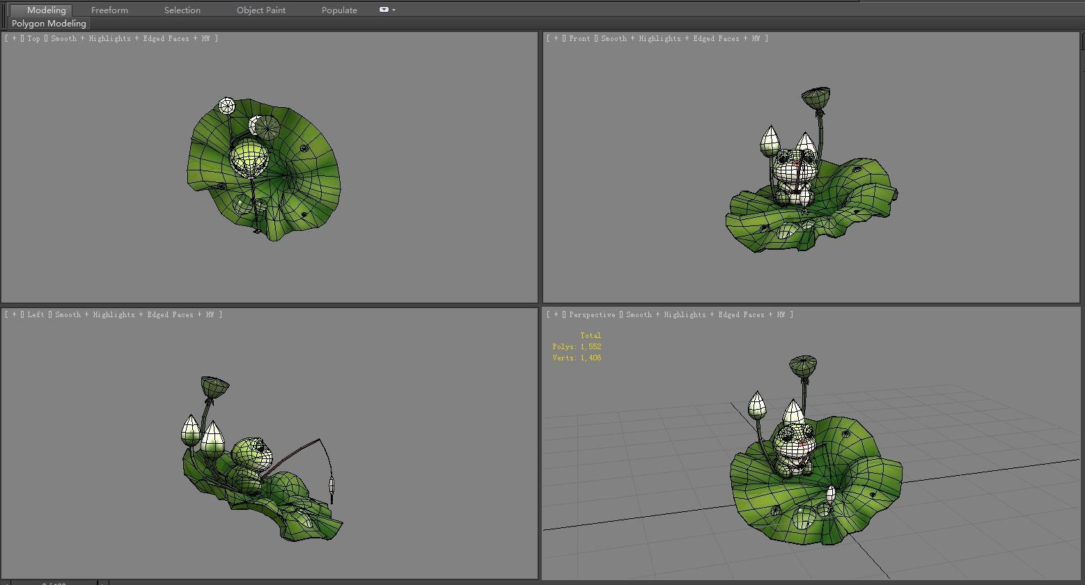 Cartoon Frog fishing on lotus leaf Low-poly 3D model_5