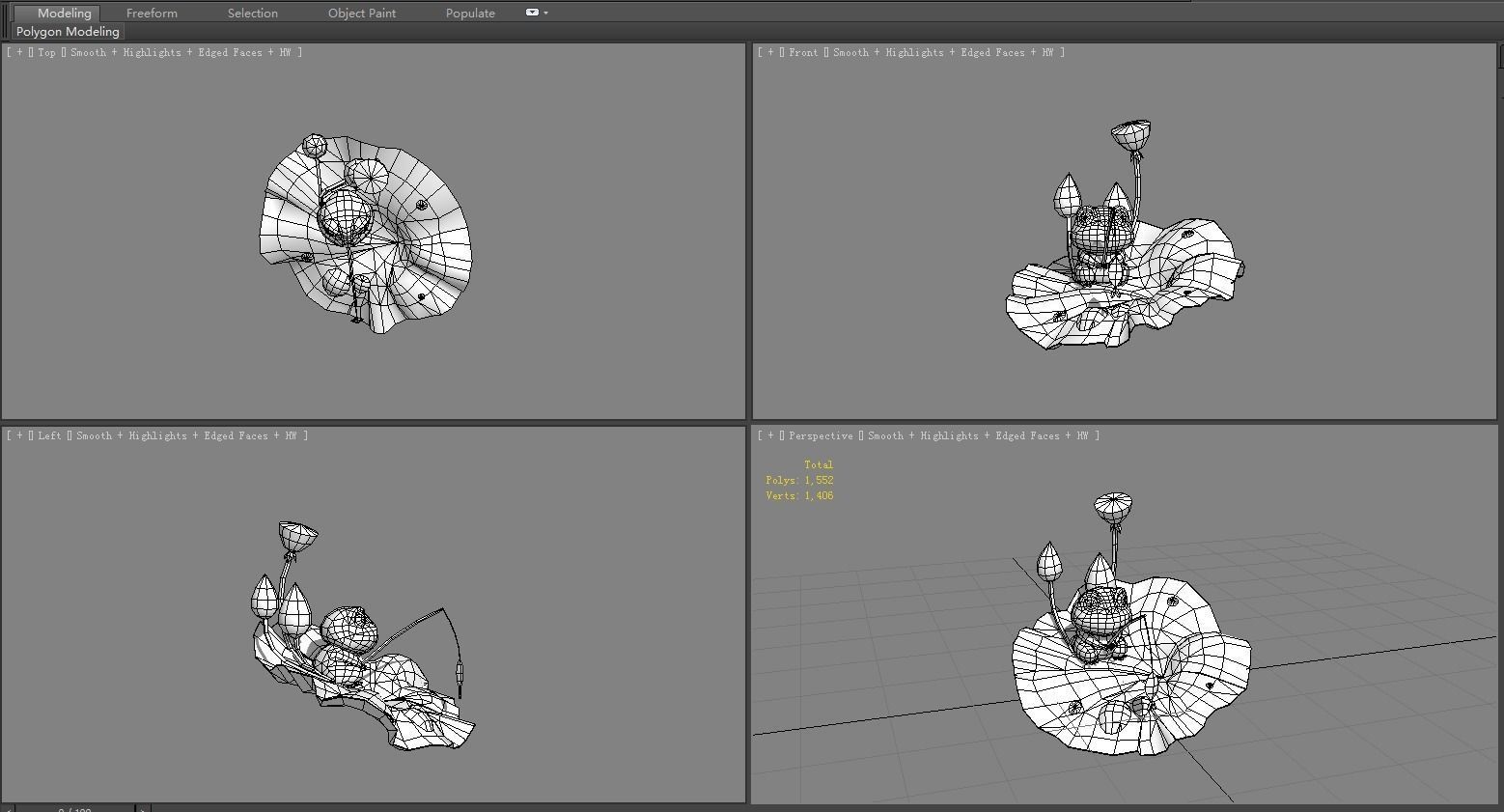 Cartoon Frog fishing on lotus leaf Low-poly 3D model_6