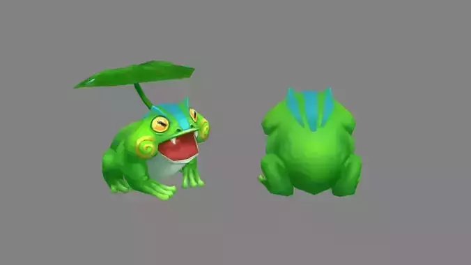 Cartoon frog under lotus leaf Low-poly 3D model
