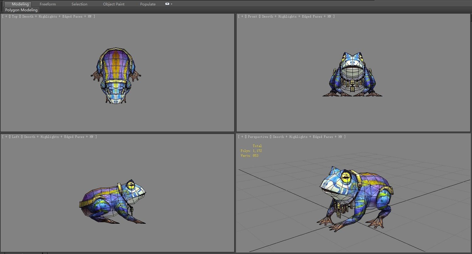 Cartoon mutant frog Low-poly 3D model_5